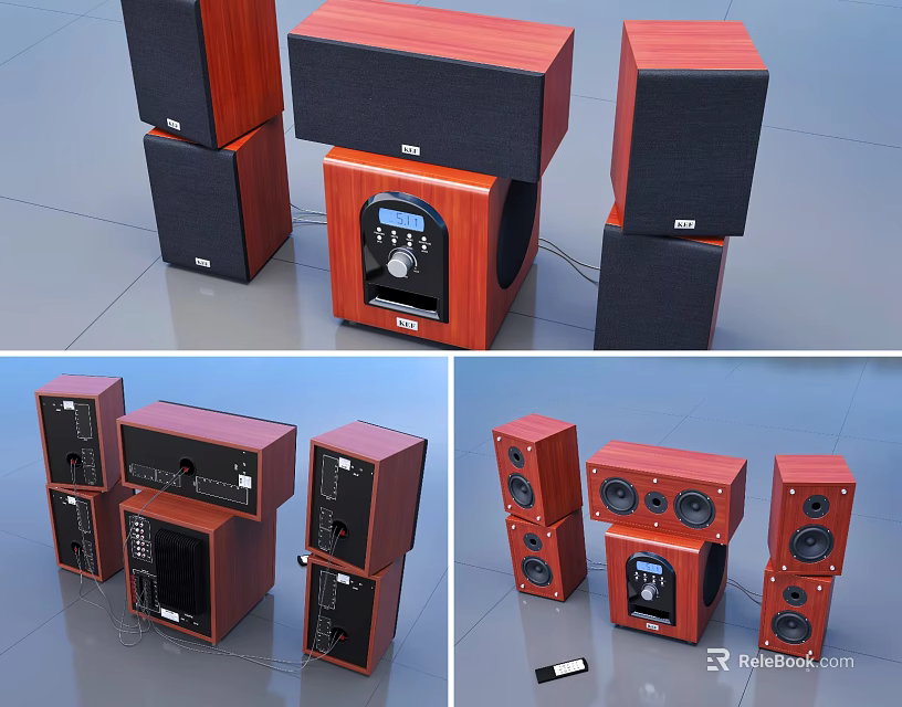 Elegant Wooden Headphone Speaker System With Multiple Units And Control Panel 3d model