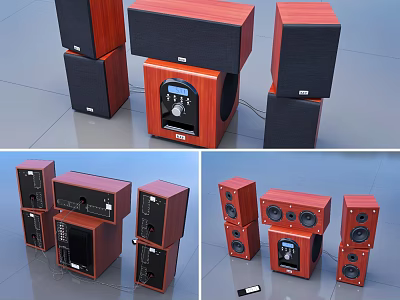 Elegant Wooden Headphone Speaker System With Multiple Units And Control Panel 3d model