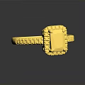Golden Ring With Square Gemstone And Diamond Accents On Decorative Band