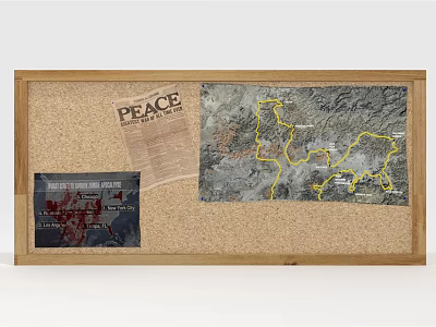 Wooden Frame Corkboard Wall Hanging With Peace Print Map And Decorative Card 3d model