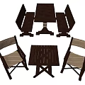 Wooden Table and Chair Set With Bench Cross Legs And Woven Seat Chairs