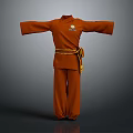 Traditional Orange Martial Arts Uniform With Long Sleeves Pants And Yellow Belt