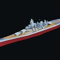 Realistic Battleship Warship Model With Turrets Red Gray Hull And Detailed Deck Features
