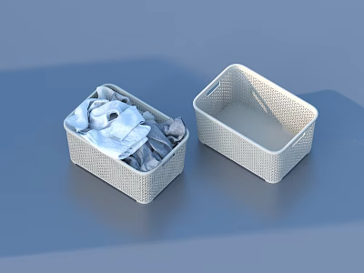 Light Gray Woven Household Storage Baskets With Folded Clothes And Empty Design 3d model