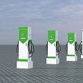 Row of Green and White Industrial Charging Equipment for Electric Vehicle Stations