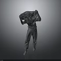 3D Male Figure Model Carrying Sack In Work Clothes Standing On Gray Background