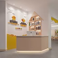 Colorful Preschool Classroom Interior With Cartoon Wall Decor Children Tables Chairs And Large Screen