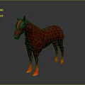 Red Horse Sculpture With Gray Head Detail In 3D Model Standing Pose