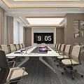 Modern Conference Room Interior With Long Table Chairs Digital Monitor And Wall Shelves