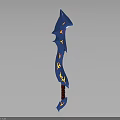 Fantasy Blue Spiked Sword With Red And Yellow Decorative Accents
