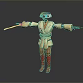 Sci Fi Cybernetic Warrior in Beige Robe With Orange Pants Red Boots And Dual Swords