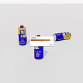 Blue And Yellow P40 Cans With Red Lids In Upright And Tilted Positions