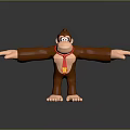 Cartoon Brown Monkey With Outstretched Arms Red Tie Yellow F Letter Standing Black Background Reflection