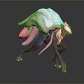 Dynamic Fantasy Creature With Purple Body Pink Flowing Hair Blue Glowing Markings And Yellow Eyes