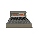 Modern Double Bed with Grey Headboard Geometric Pattern Quilt and Orange Grey Pillows 3d model