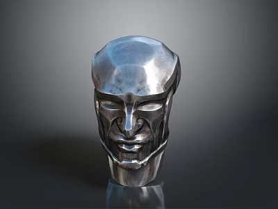 Modern Silver Metallic Furniture Decorative Head Sculpture With Intricate Facial Details 3d model