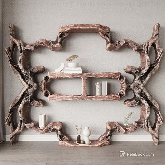 Artistic Wooden Branch Shaped Bookcase Design With Stylish Shelves For Modern Home 3d model 