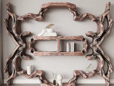 Artistic Wooden Branch Shaped Bookcase Design With Stylish Shelves For Modern Home 3d model