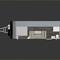 Modern Travel Trailer Interior Design With Open Layout Kitchen And Storage Cabinets 3d model