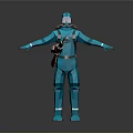 Blue Humanoid Figure In Protective Suit With Backpack Weapon 3D Model Design