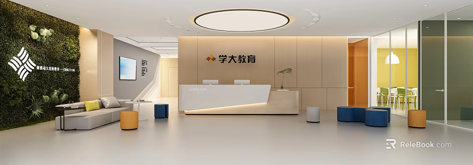 Xueda Education Modern Reception Area With Circular Light 3d model 