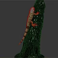 Colorful Iguana Climbing On Dark Tree Trunk With Blue Head And Orange Claws