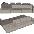 Modern Sectional Sofa With Light Fabric Upholstery And Plush Cushions