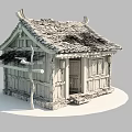 Traditional Ancient Chinese Building Featuring Wooden Structure Tile Thatched Roof Red Lanterns And Stone Steps