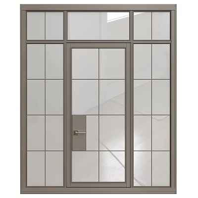 Modern Glass Panel Door With Dark Frame And Handle Design 3d model