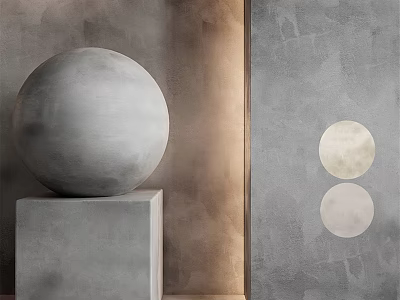Textured Background Wall In Gray Brown Hues With Circular Decorations Sphere On Cube Pedestal 3d model