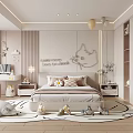 Kids Room Interior Design With Soft Colors Bed Cat Decorative Painting Balloons And Toys