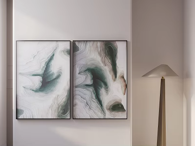 Modern Abstract Paintings On Wall With Minimalist Floor Lamp Decor 3d model