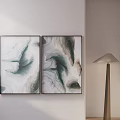 Modern Abstract Paintings On Wall With Minimalist Floor Lamp Decor