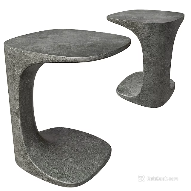 Modern Concrete Side Tables With Unique Curved Legs And Textured Surface 3d model