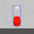 Red Urinal With Modern Design Mounted On Gray Wall And White Flush Button
