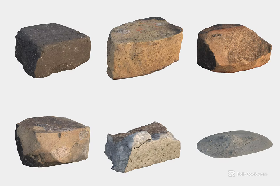 Natural Stones and Wood Pieces with Various Shapes and Colors for Decorative Use 3d model 