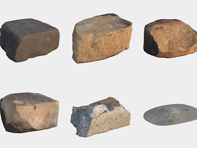 Natural Stones and Wood Pieces with Various Shapes and Colors for Decorative Use 3d model