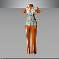 Gray White Plaid Vest With Black Buttons Orange Sleeves And Orange Pants White Stripes