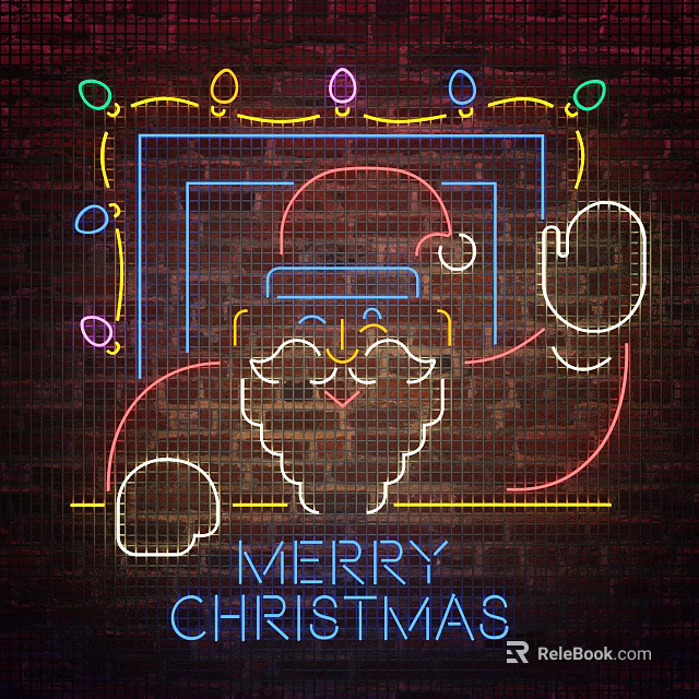 Neon Decorative Lights on Brick Wall with Santa Claus Design and Merry Christmas Text 3d model 