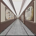 Chinese Style Elevator Hallway With Traditional Chinese Medicine Culture Paintings Wooden Walls And Marble Floors