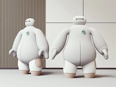 Two White Chubby Plush Dolls Standing With Round Body Soft Stuffed Toy 3d model