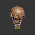 Golden Metallic Hot Air Balloon Model With Netted Design And Decorative Base