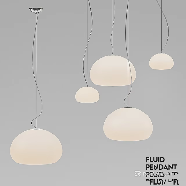 Modern White Round Dome Pendant Lights with Thin Black Wires Hanging on Gray Background FLUID 3d model 