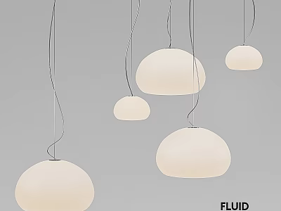 Modern White Round Dome Pendant Lights with Thin Black Wires Hanging on Gray Background FLUID 3d model