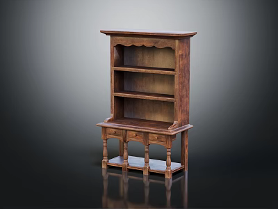 Traditional Wooden Bookcase With Carved Details Multiple Shelves And Bottom Storage Drawers 3d model