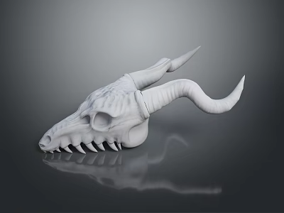 White Horned Skull 3D Model With Detailed Texture On Black Background 3d model