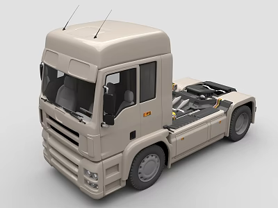 Beige Commercial Truck Cab Side View With Antennas And Chassis Design 3d model