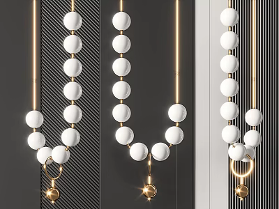 Modern Chandelier Design With White Spherical Balls And Golden Metal Details 3d model
