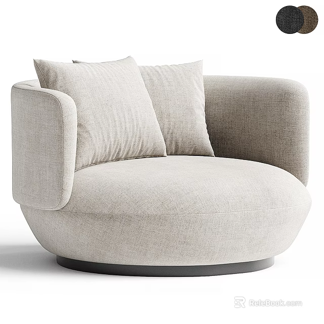 Light Gray Fabric Single Sofa With Rounded Armrests Two Cushions Modern Minimalist Design Black Base 3d model 