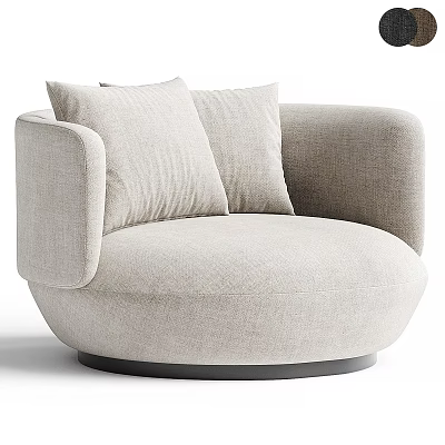 Light Gray Fabric Single Sofa With Rounded Armrests Two Cushions Modern Minimalist Design Black Base 3d model